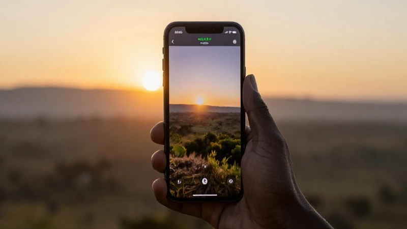 Teléfono muestra señal en paisaje malgache