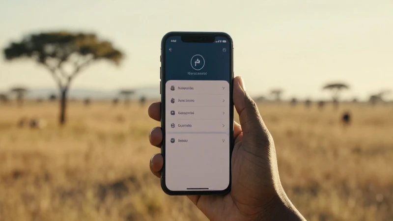 Pantalla móvil muestra redes, sabana africana cálida