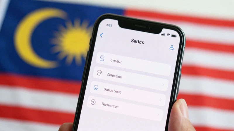 Smartphone con menú ajustes y bandera malaya