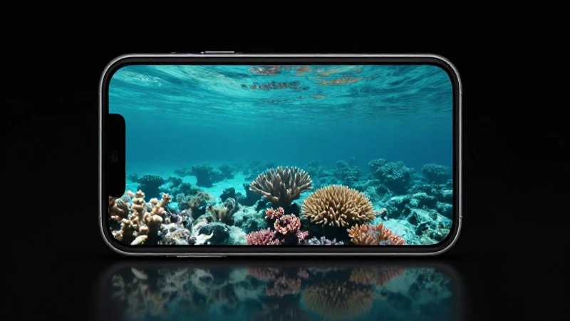 Reflejo turquesa en iPhone, silueta coralina