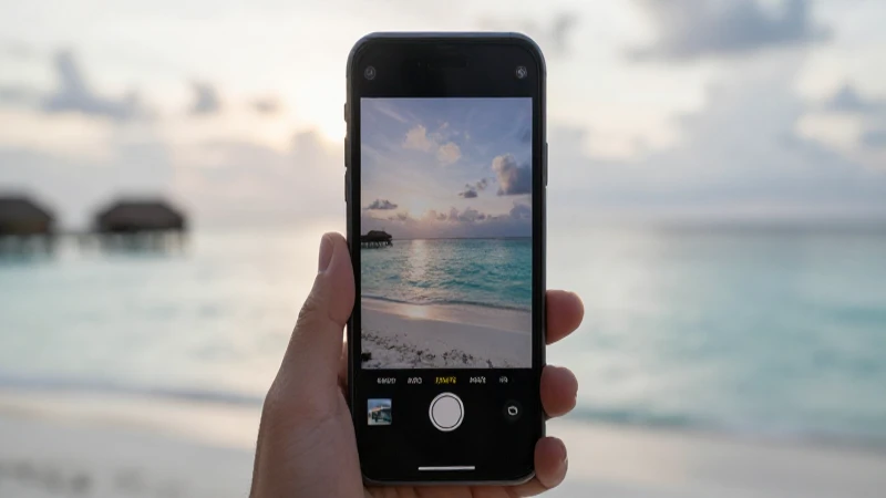 iPhone fotografiado con luz suave en Maldivas