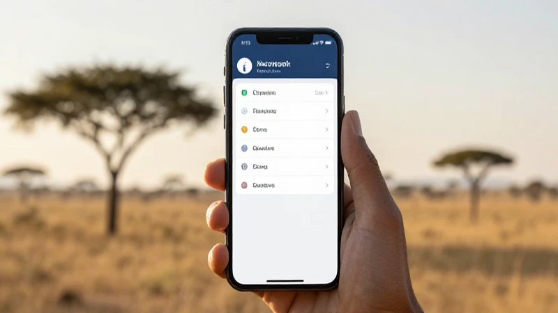 Teléfono inteligente en sabana al atardecer
