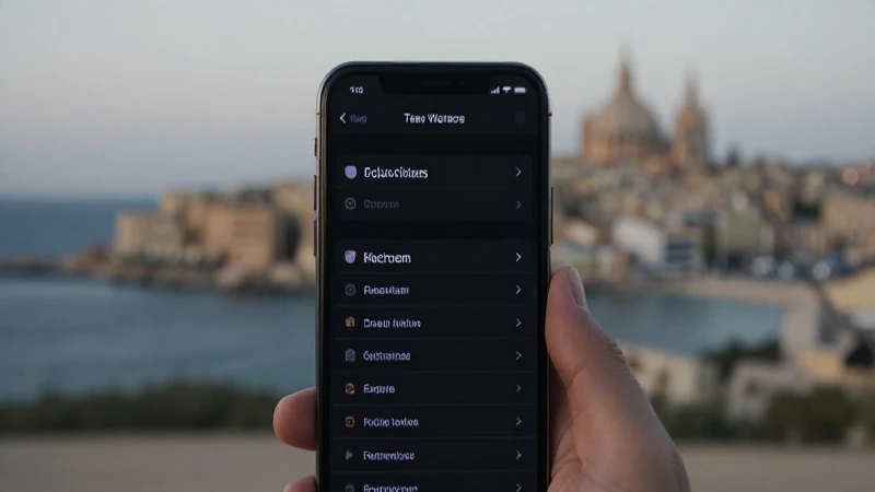 Smartphone en ajustes, paisaje maltés difuso