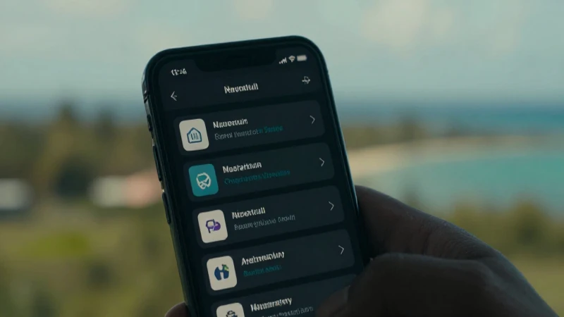 Smartphone con configuración, paisaje mauricio al fondo