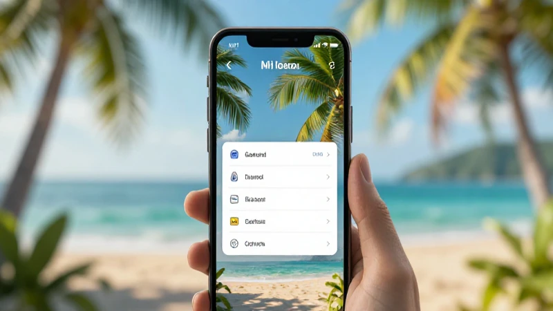 Smartphone en menú ajustes, fondo tropical suave
