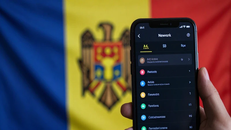 Smartphone con ajustes de red y Moldavia