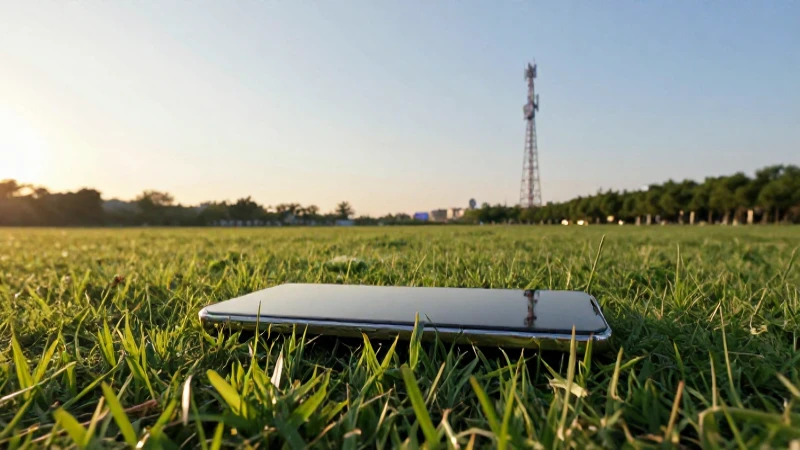 Smartphone al atardecer, con torre a lo lejos