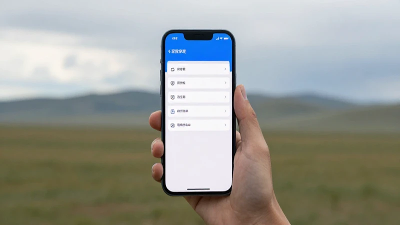 Smartphone con ajustes, paisaje mongol, luz suave