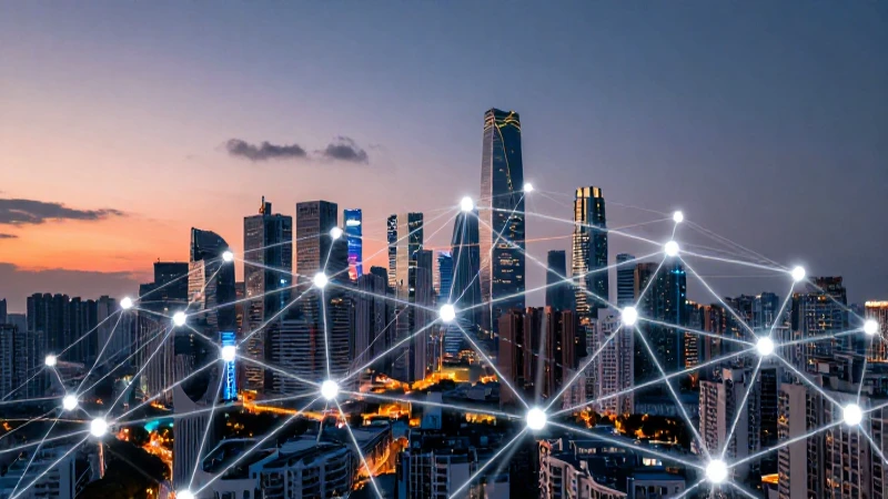 Ciudad moderna iluminada por redes brillantes