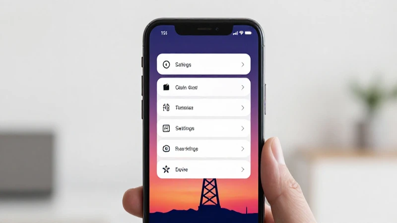 Pantalla muestra ajustes con torre celular brillante