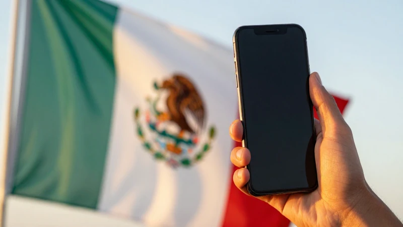 iPhone bajo luz dorada, bandera mexicana