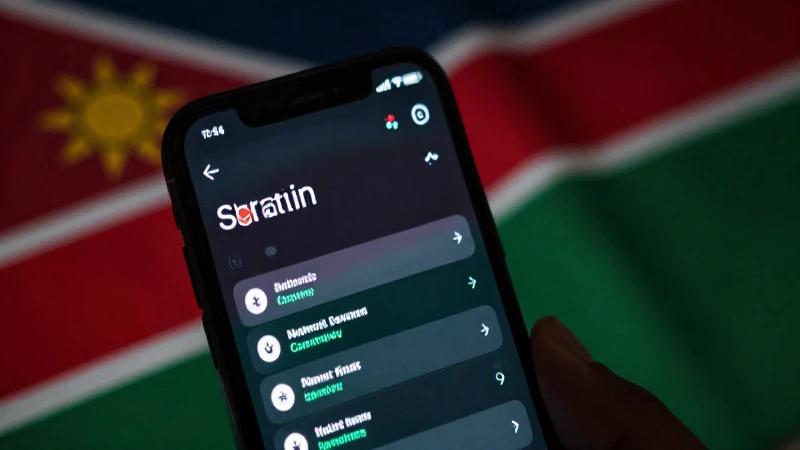 Smartphone muestra ajustes con bandera namibia, enfoque cercano