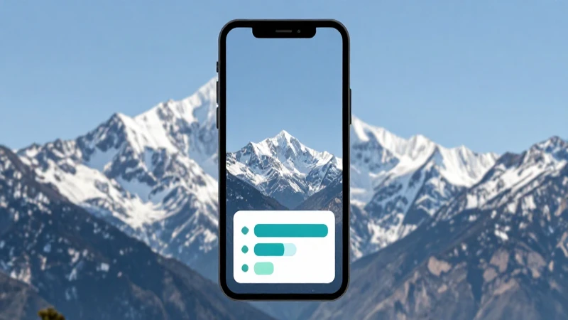 Smartphone conectado con montañas al amanecer