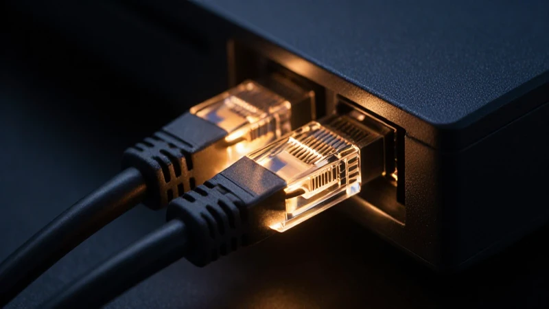 Ordenador con cables brillantes en detalle