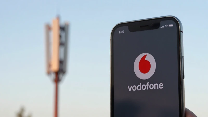 Primer plano del iPhone con torre Vodafone difuminada