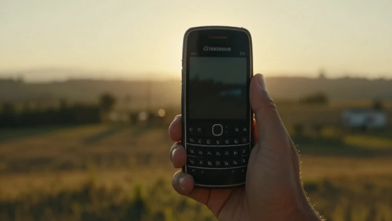 Configuración de APN Nicaragua Claro para BlackBerry 5 Teléfono BlackBerry antiguo en paisaje rural