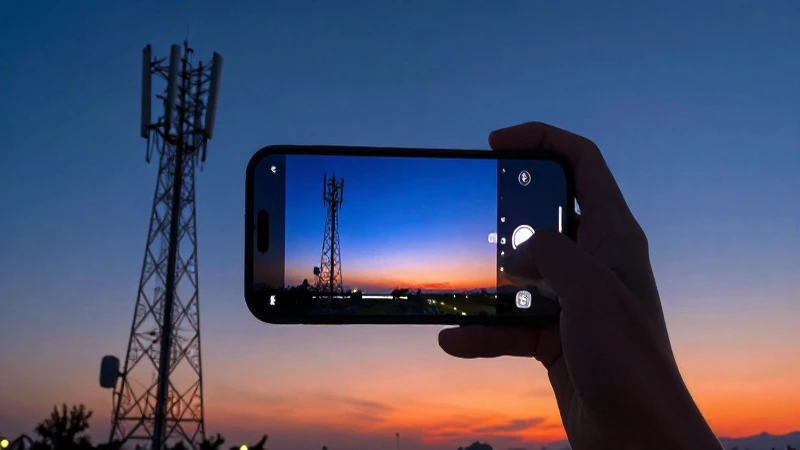 Cámara enfoca móvil vibrante con luz cinematográfica