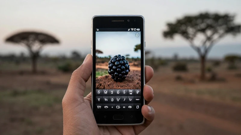 Teléfono Blackberry, paisaje africano, luz suave