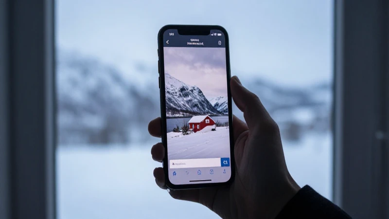Smartphone en paisaje nevado, luz tenue
