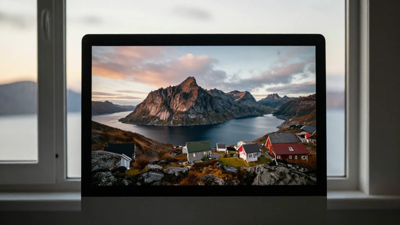 Paisaje noruego cálido en pantalla