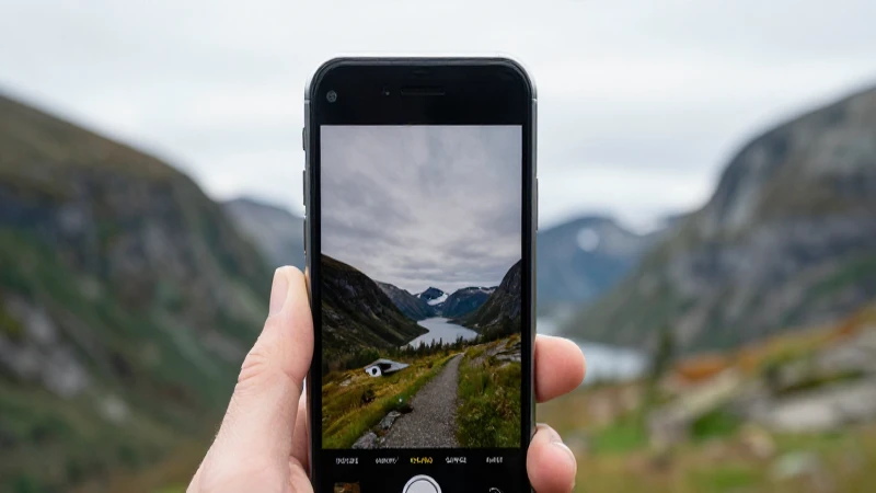 Claro, aquí tienes la respuesta:Cercano iPhone con paisaje noruego suave