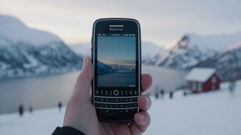Teléfono BlackBerry en paisaje noruego nevado