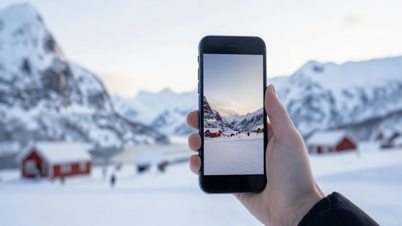 Smartphone captura paisaje nevado noruego suave
