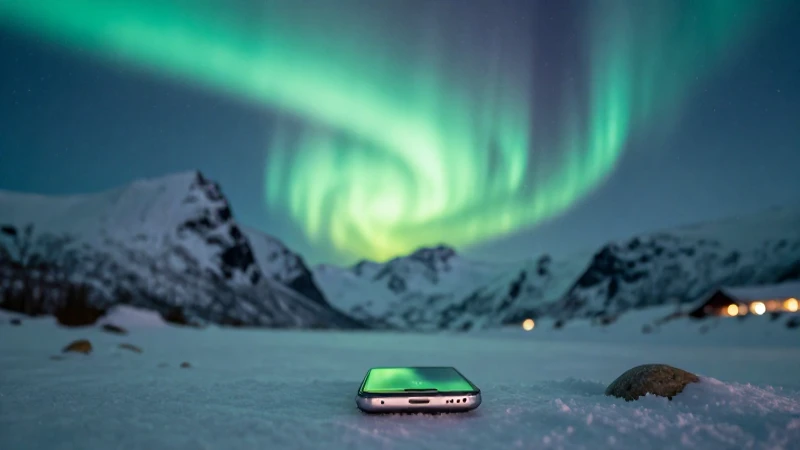 iPhone bajo la aurora boreal nevada