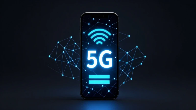 Smartphone muestra 5G con gráfica de red
