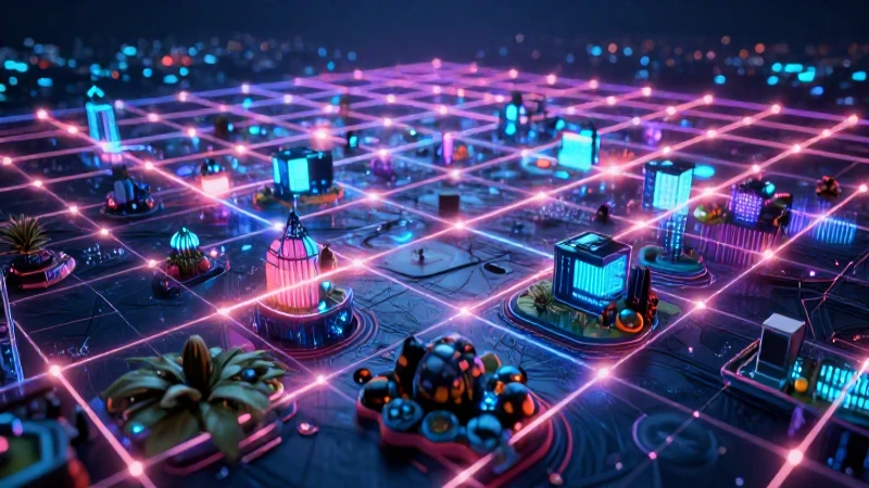 Malla futurista, paisaje digital brillante