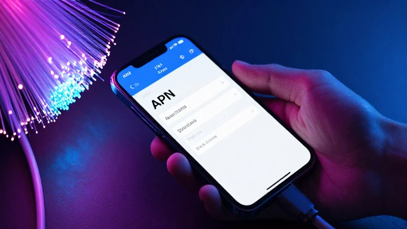 Teléfono muestra APN, red futurista brillante