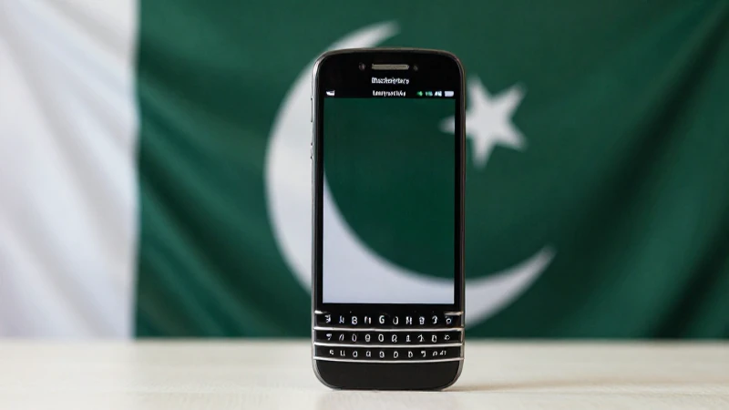 Smartphone negro frente a bandera paquistaní