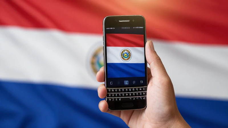 Teléfono BlackBerry, bandera paraguaya, luz cálida