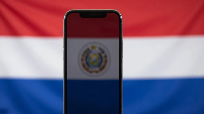 Producto iPhone con fondo paraguayo enfocado