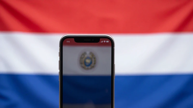 Primer plano de iPhone sobre bandera paraguaya