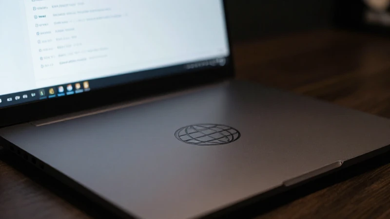 Laptop mostrando red, diseño tecnológico suave