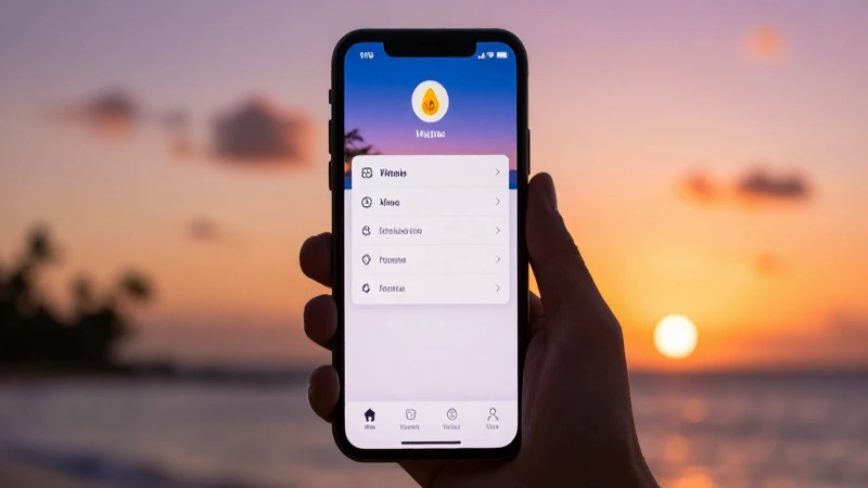 Smartphone exhibe ajustes con atardecer caribeño