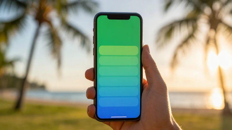 Teléfono mostrando señal al atardecer tropical