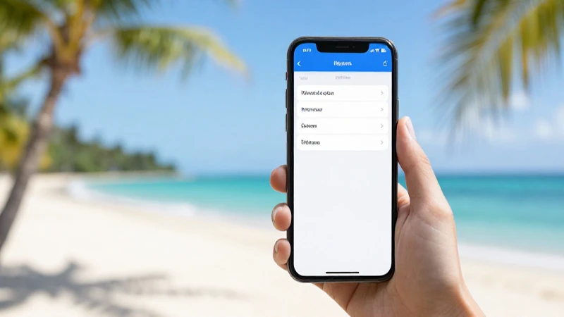 Teléfono muestra ajustes, playa bajo sol