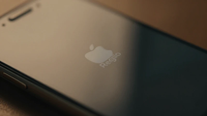 Primer plano del iPhone, logo de Reglo difuso