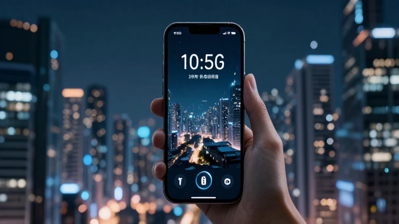 Teléfono muestra señal, ciudad futurista al fondo