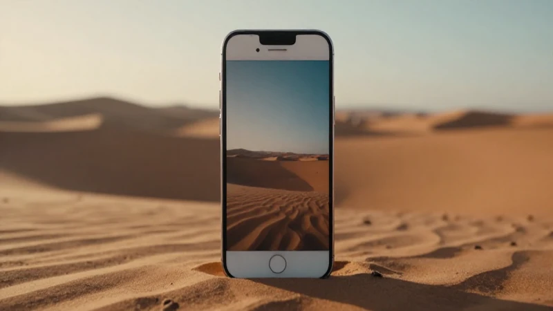 Teléfono iPhone con paisaje desértico cinematográfico