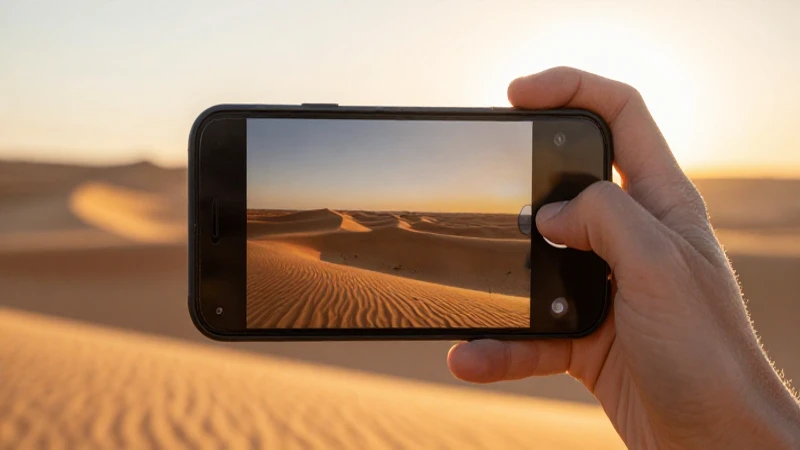 Smartphone al atardecer en desierto