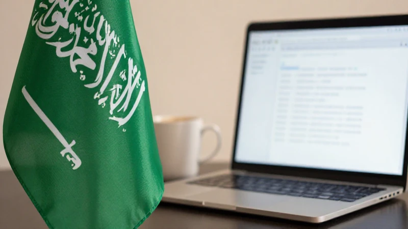 Bandeira saudí, portátil y luz suave