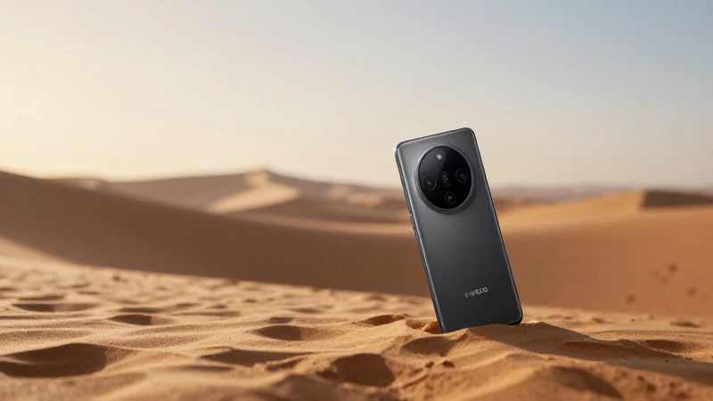 Smartphone moderno en desierto, iluminación cinematográfica