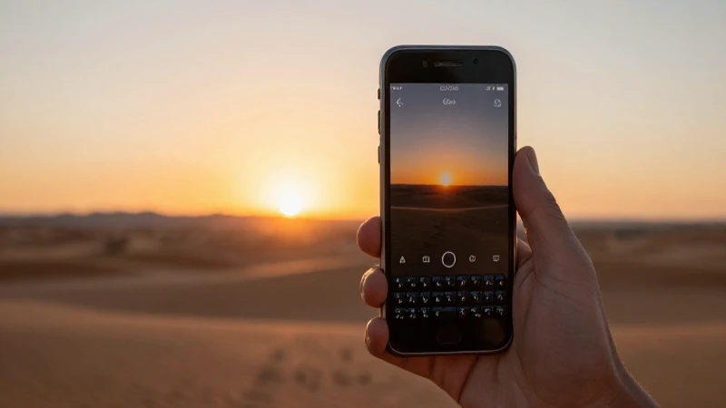 Teléfono negro contra el atardecer del desierto