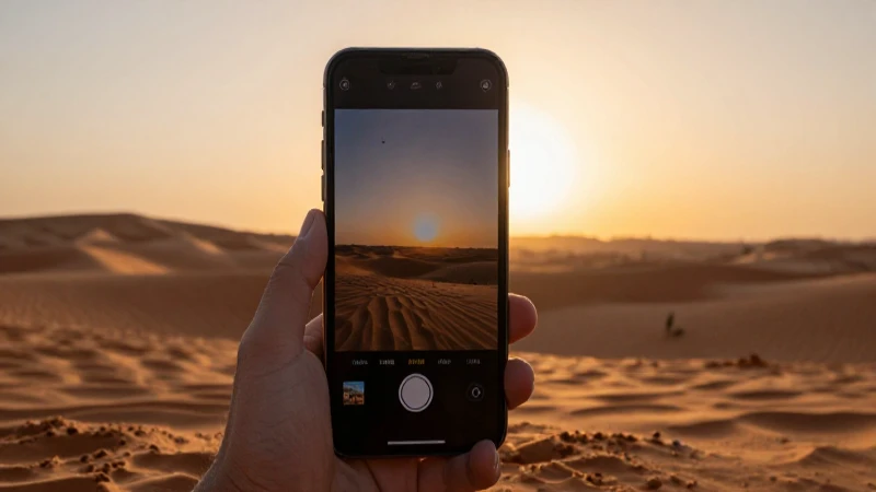 Atardecer dorado sobre el desierto con iPhone