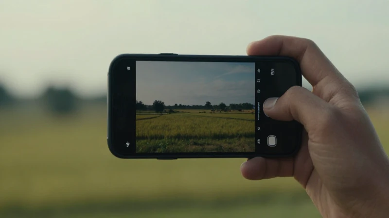 Smartphone en paisaje rural, luz suave