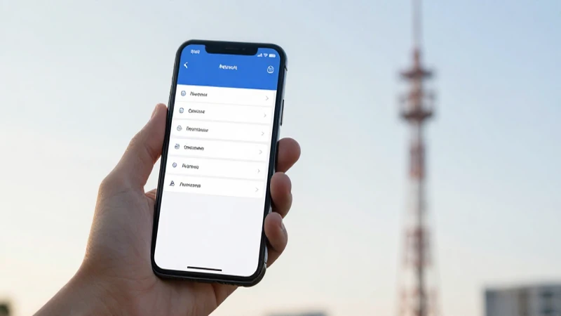 Teléfono muestra ajustes; torre celular al fondo