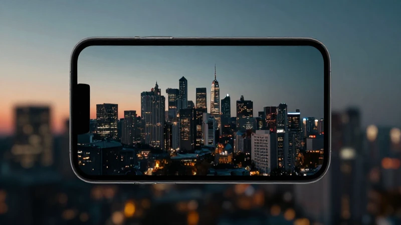Ciudad futurista con iPhone, luz dramática